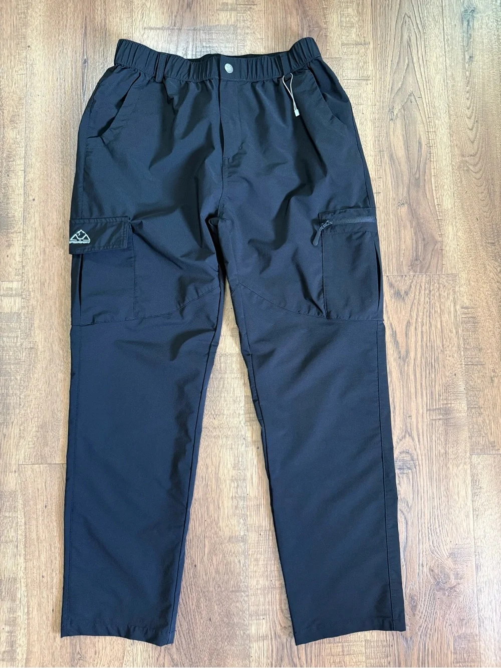 OUTDOORSPORTS Unisex Adult Black Cargo Pants L Regular Nylon Elastic Waist